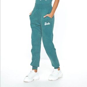 Misguided Barbie x teal acid wash joggers